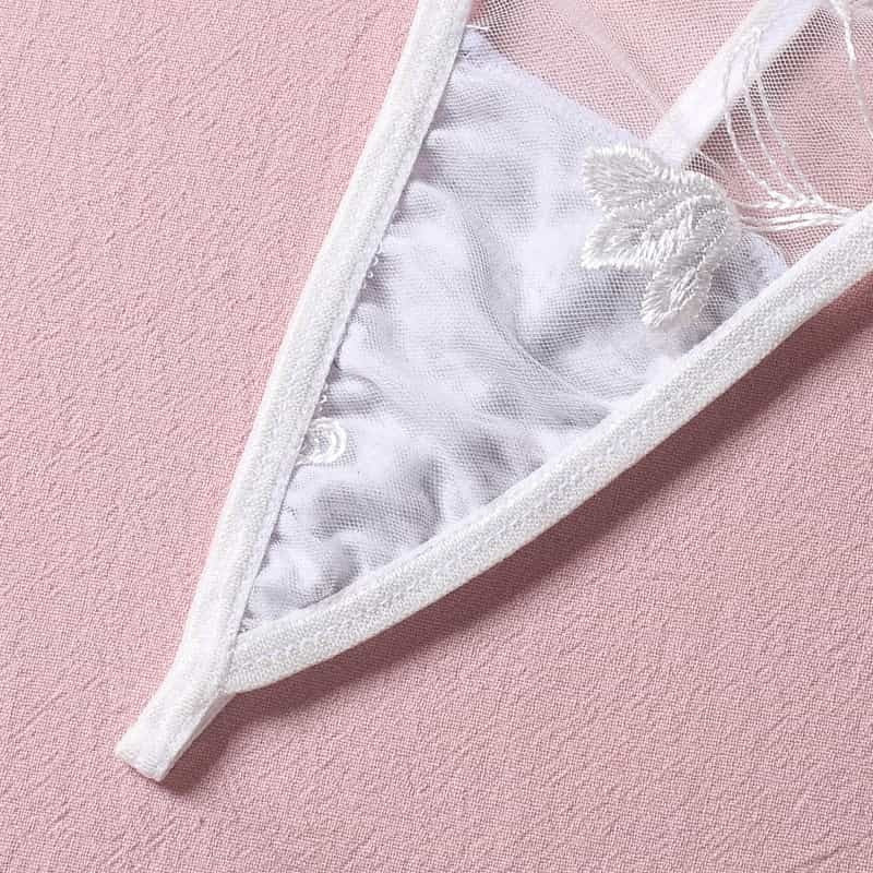Embroidered Thong Sexy Bustier Bra Set Crotch Details